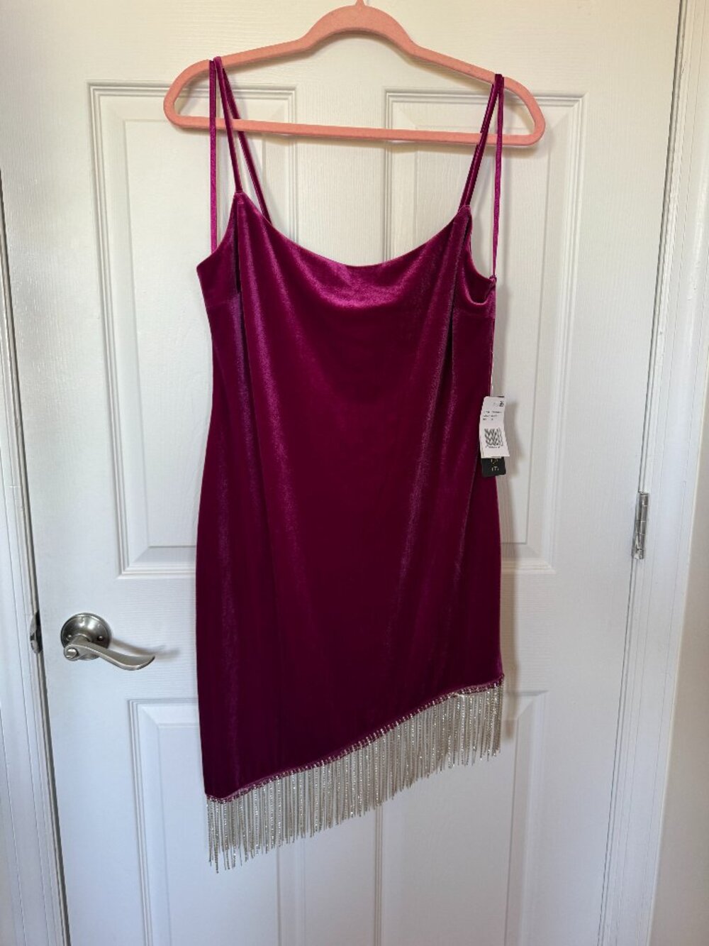 NWT City Vibe Velvet Fringe Bodycon Dress Berry Size 15